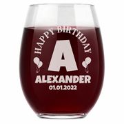 Personalized Birthday Themed Wine Glass Custom Engraved 15 oz Stemless Wine Glass