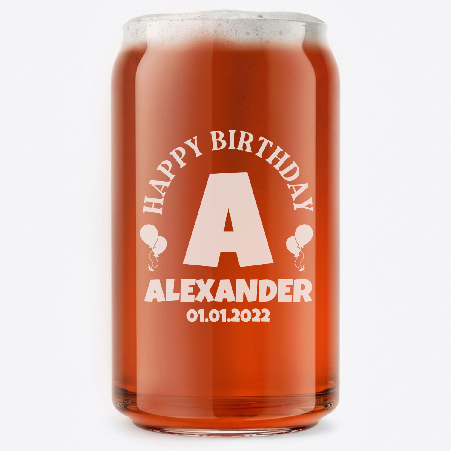 Personalized Birthday Themed Beer Can Custom Engraved 16 oz Beer Can Glass