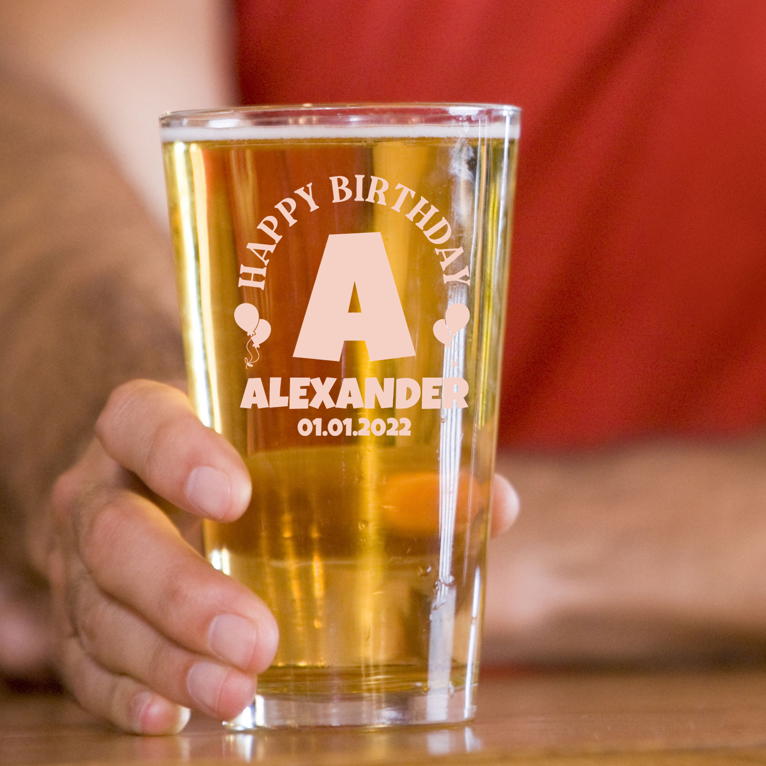 Personalized Birthday Themed Pint Glass Custom Engraved 16 oz Tall Pint Glass