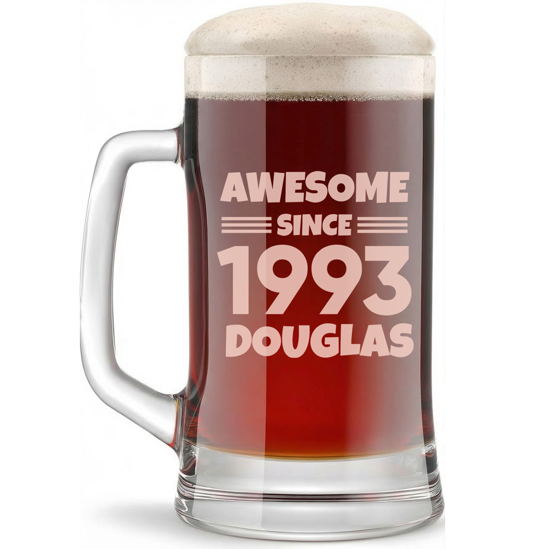 Personalized Birthday Themed Beer Mug Custom Engraved 16 oz Glass Beer Mug
