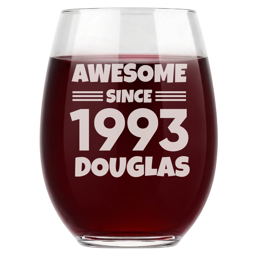 Personalized Birthday Themed Wine Glass Custom Engraved 15 oz Stemless Wine Glass
