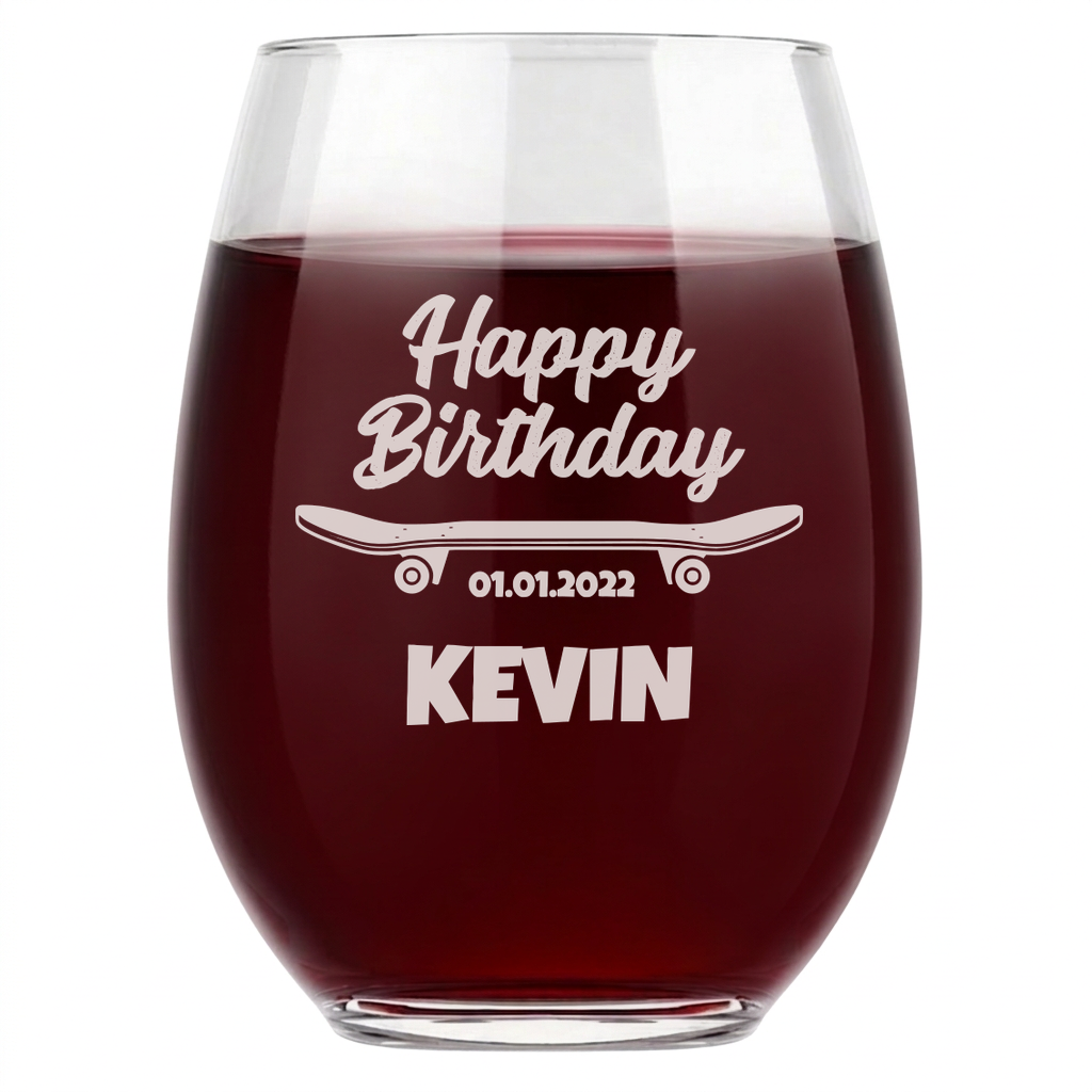 Personalized Birthday Themed Wine Glass Custom Engraved 15 oz Stemless Wine Glass