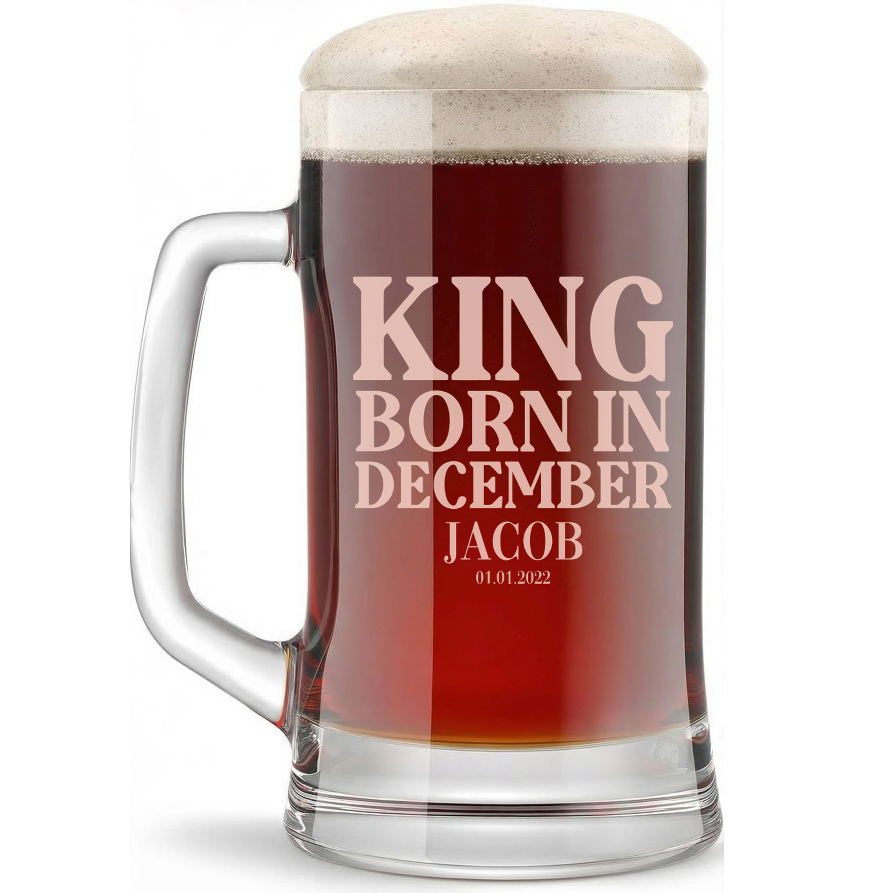 Personalized Birthday Themed Beer Mug Custom Engraved 16 oz Glass Beer Mug
