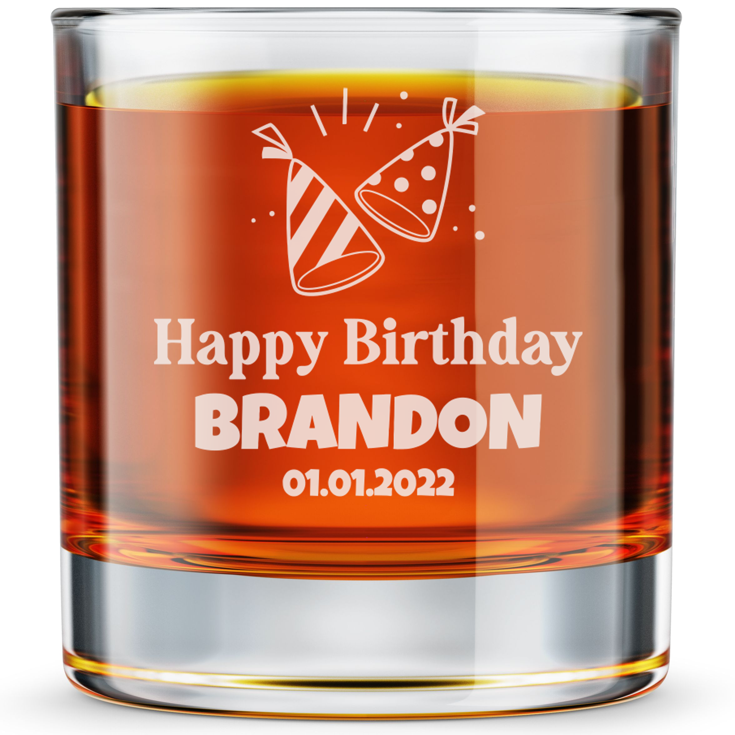 Personalized  Birthday Themed Whiskey Glass Custom Engraved Old Fashioned Glass 11 oz