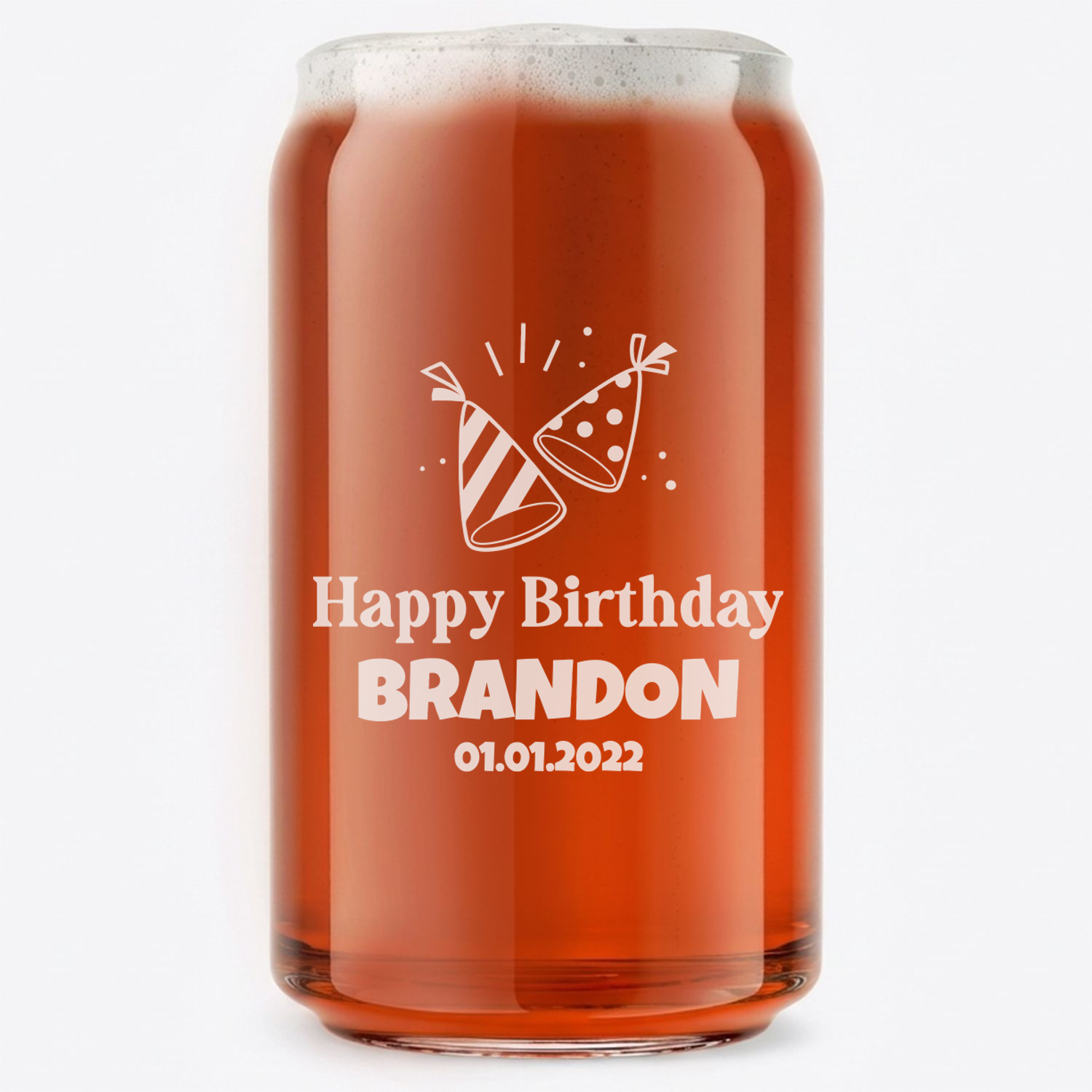 Personalized Birthday Themed Beer Can Custom Engraved 16 oz Beer Can Glass
