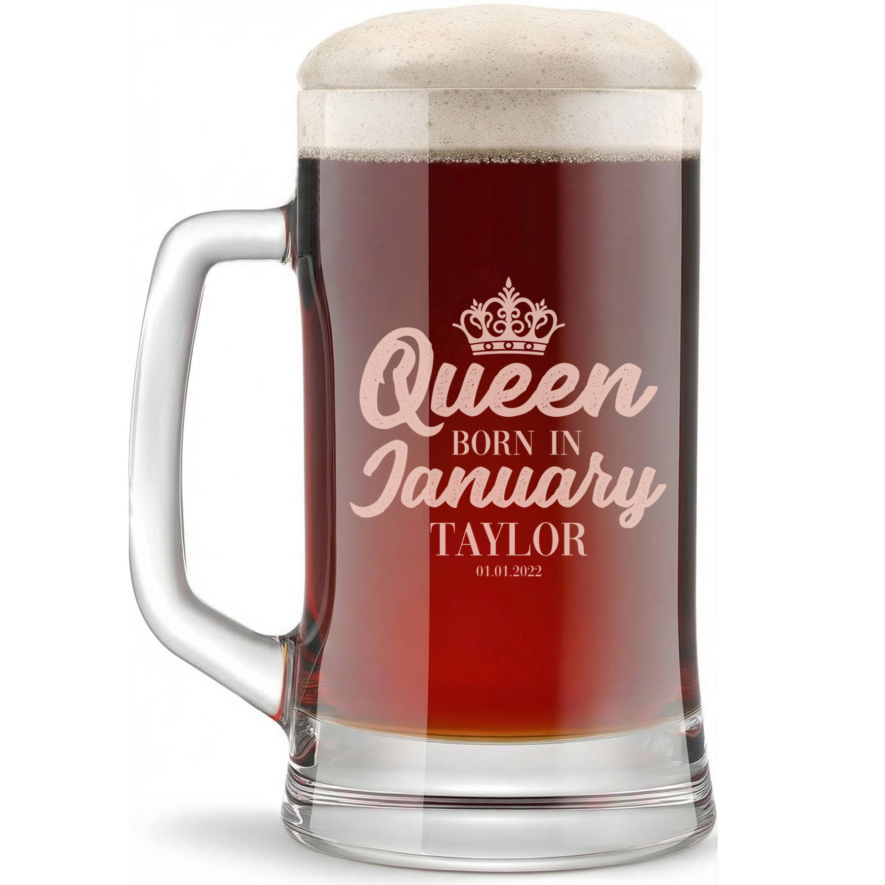 Personalized Birthday Themed Beer Mug with Name Custom Engraved 16 oz Glass Beer Mug
