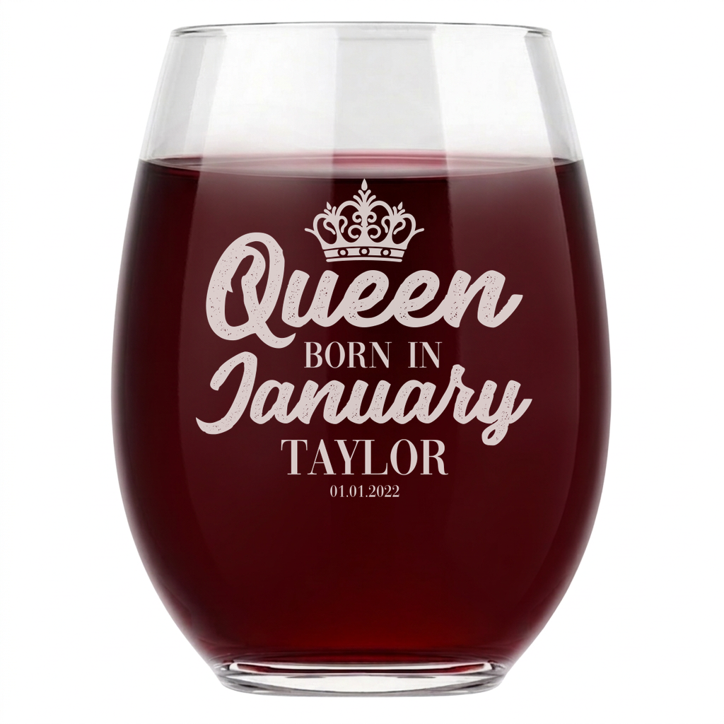 Personalized Birthday Themed Wine Glass with Name Custom Engraved 15 oz Stemless Wine Glass