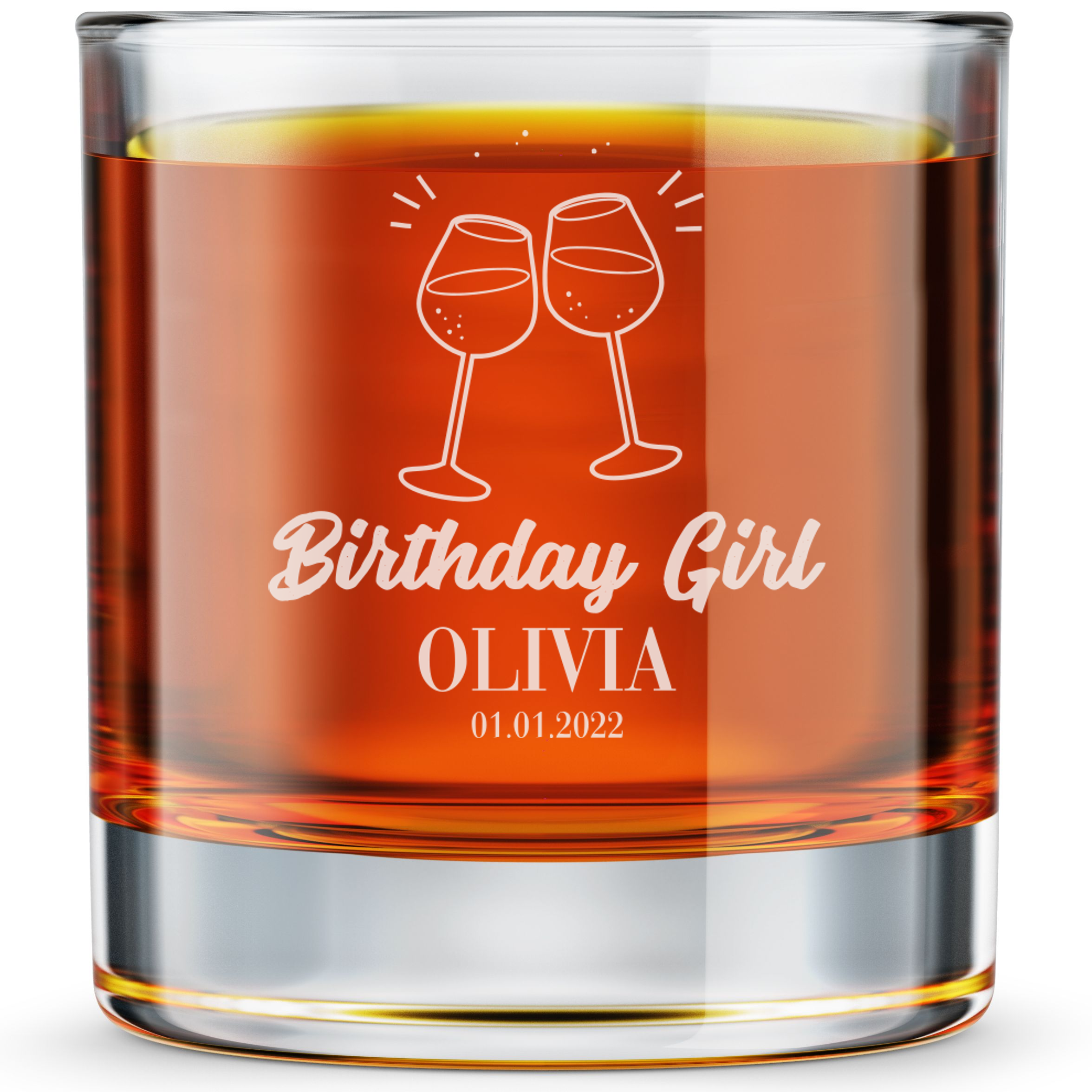 Personalized  Birthday Themed Whiskey Glass with Name Custom Engraved Old Fashioned Glass 11 oz