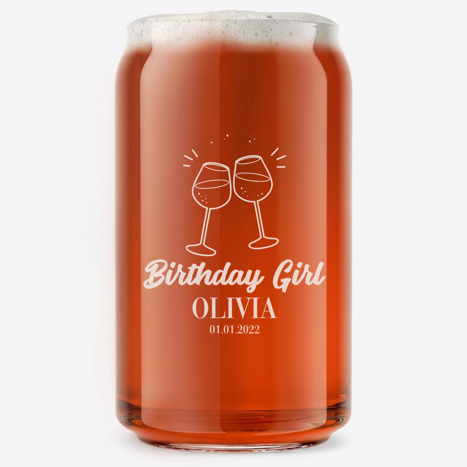 Personalized Birthday Themed Beer Can with Name Custom Engraved 16 oz Beer Can Glass