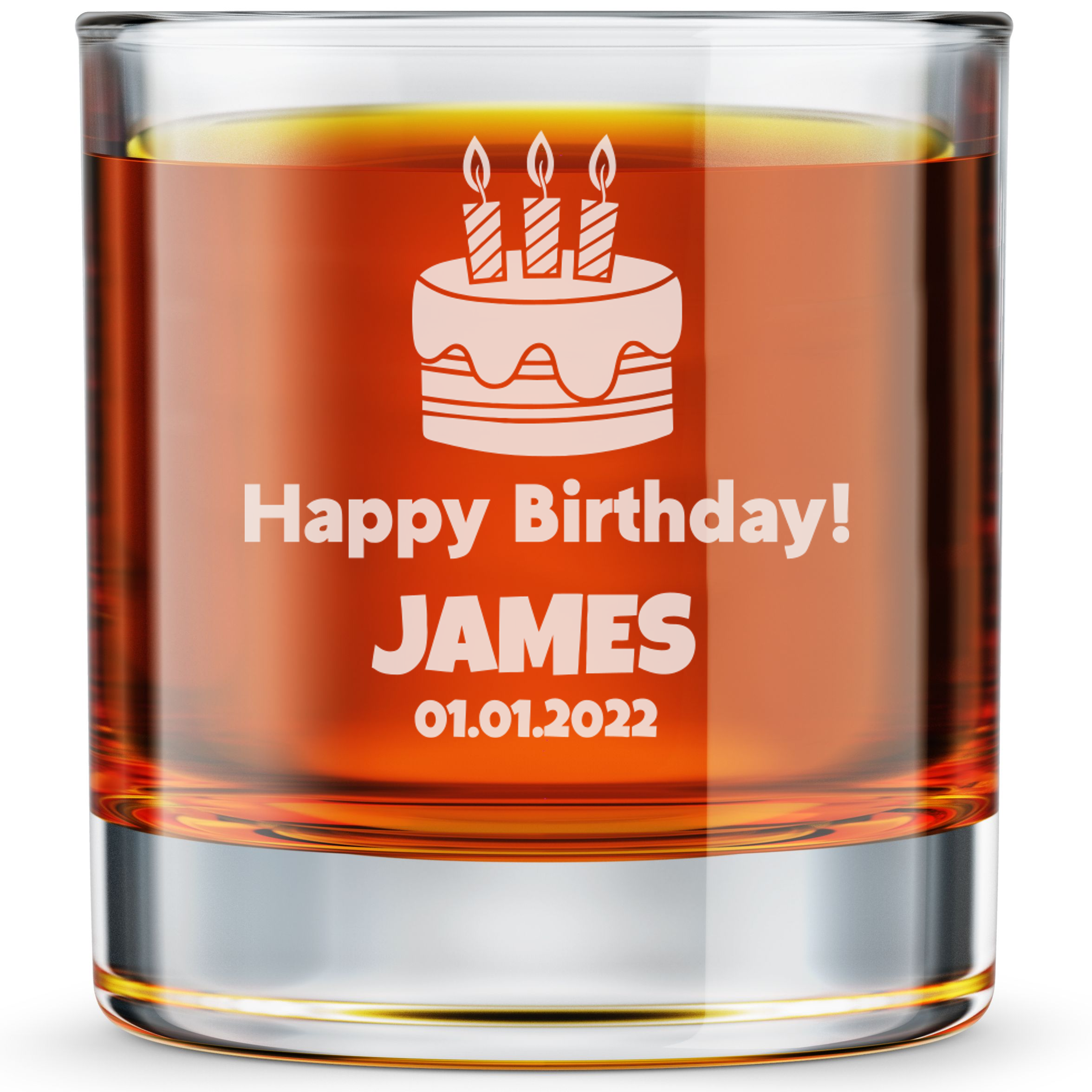 Personalized  Birthday Themed Whiskey Glass with Name Custom Engraved Old Fashioned Glass 11 oz