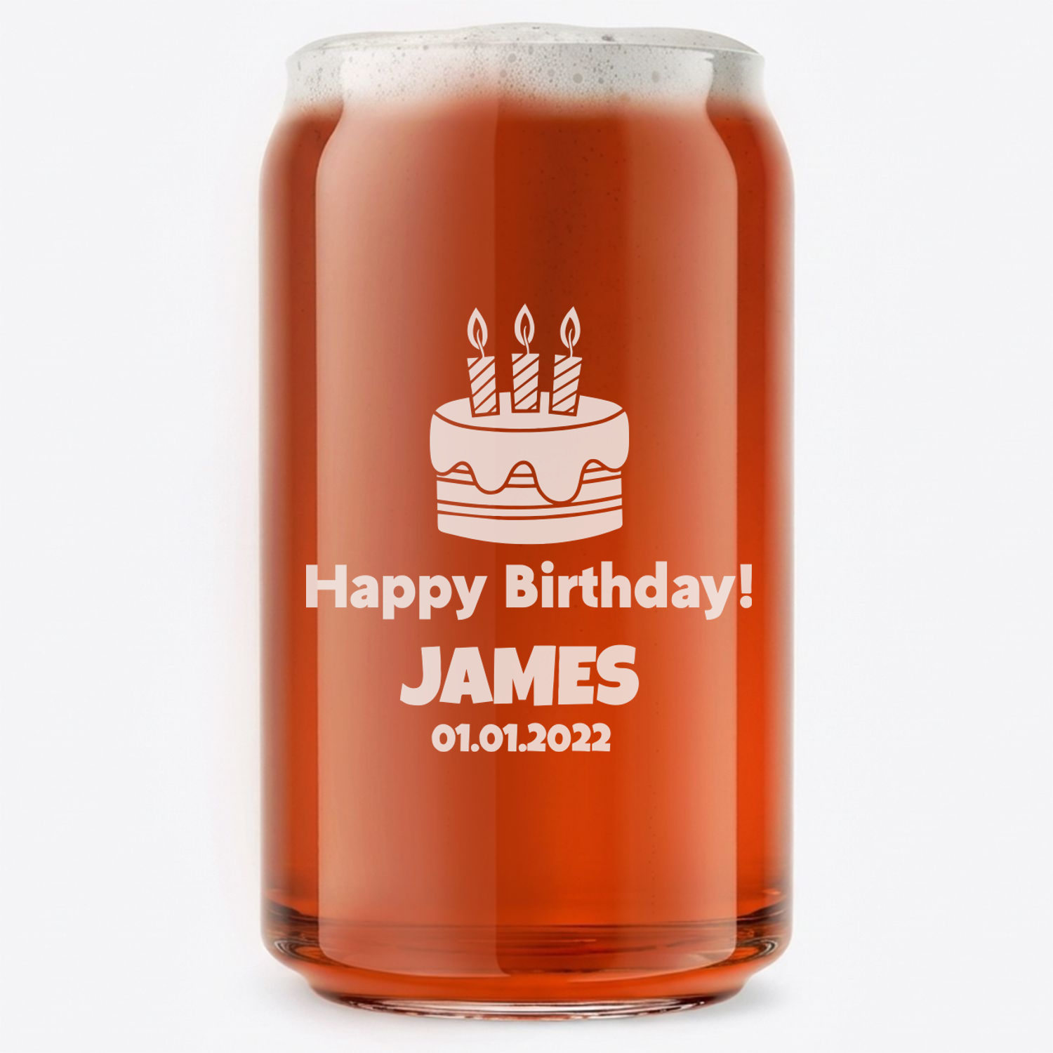 Personalized Birthday Themed Beer Can with Name Custom Engraved 16 oz Beer Can Glass