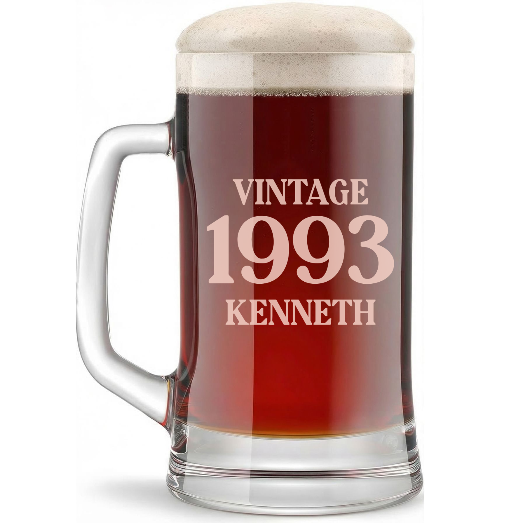 Personalized Birthday Themed Beer Mug with Name Custom Engraved 16 oz Glass Beer Mug