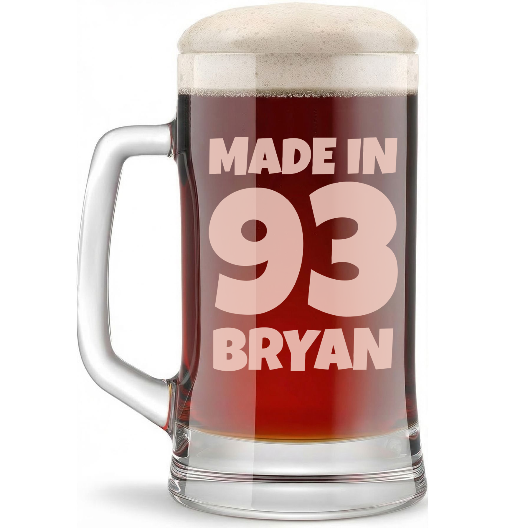 Personalized Birthday Themed Beer Mug with Name Custom Engraved 16 oz Glass Beer Mug