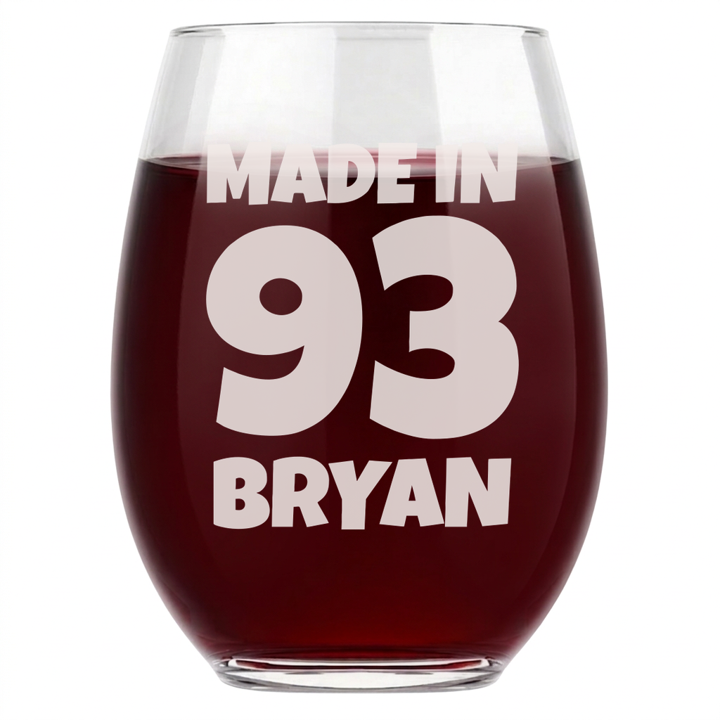 Personalized Birthday Themed Wine Glass with Name Custom Engraved 15 oz Stemless Wine Glass