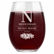 Personalized Bridesmaid Themed Wine Glass Custom Engraved 15 oz Stemless Wine Glass