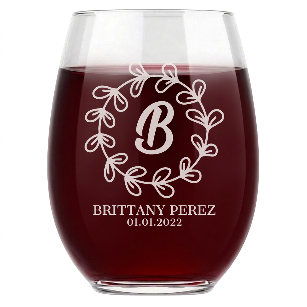 Personalized Bridesmaid Themed Wine Glass Custom Engraved 15 oz Stemless Wine Glass