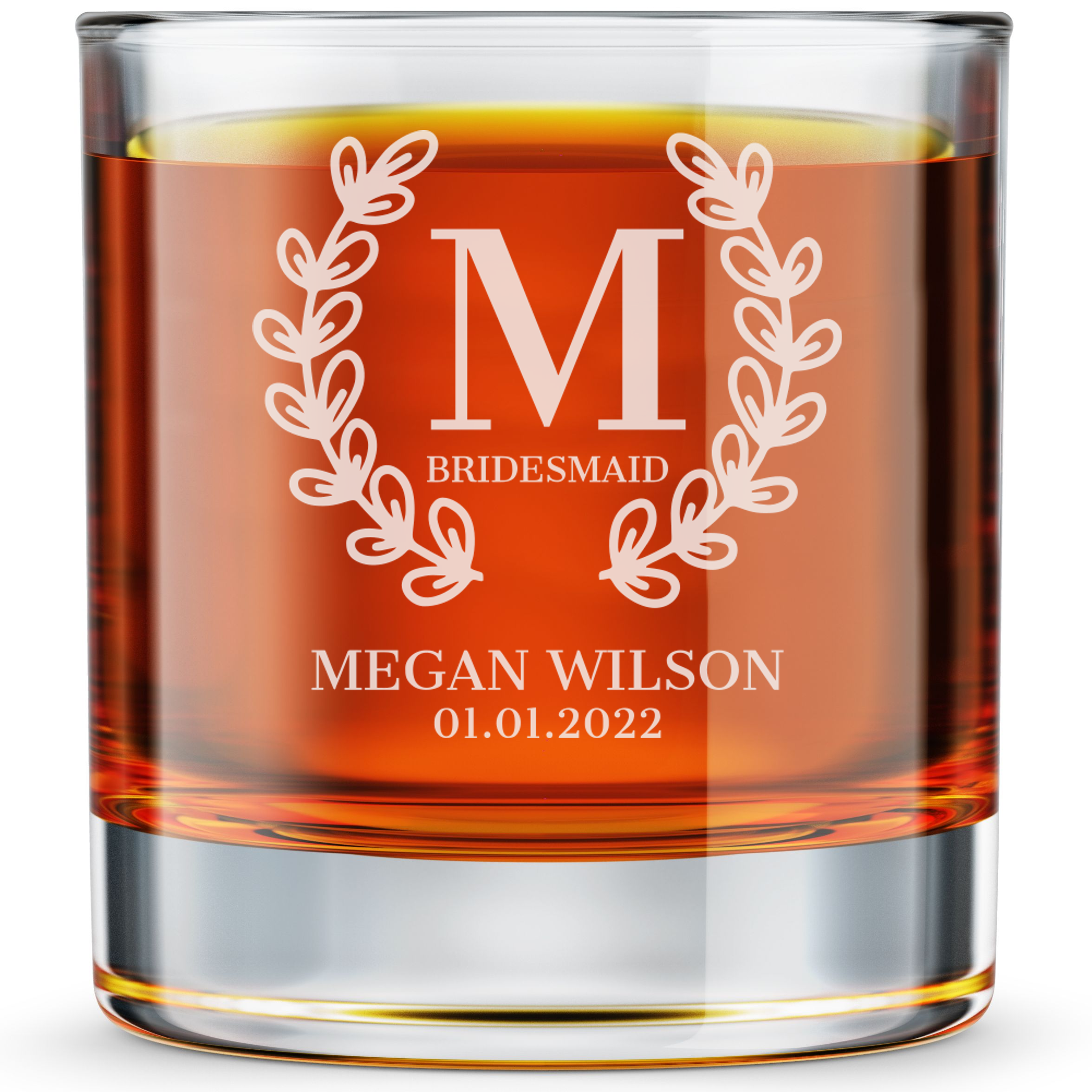 Personalized Bridesmaid Themed Whiskey Glass Custom Engraved Old Fashioned Glass 11 oz
