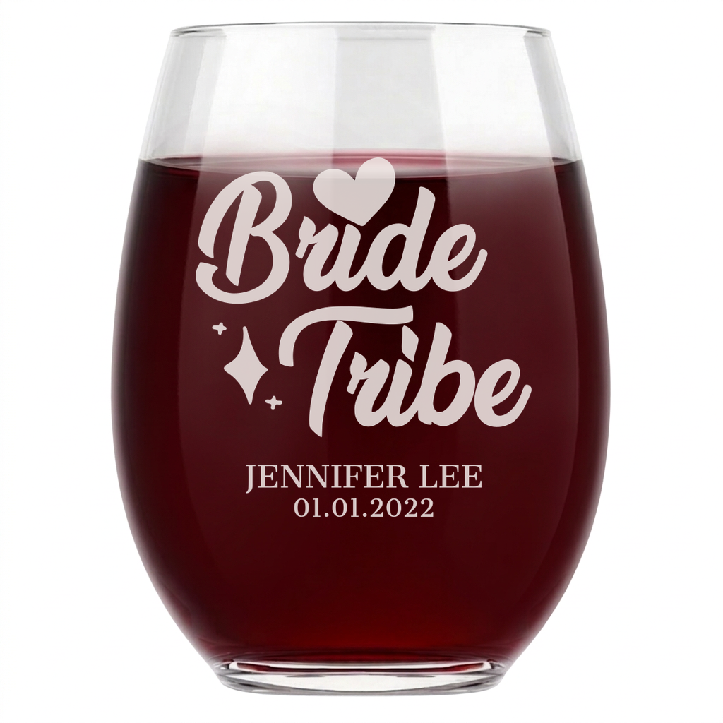 Personalized Bridesmaid Themed Wine Glass Custom Engraved 15 oz Stemless Wine Glass