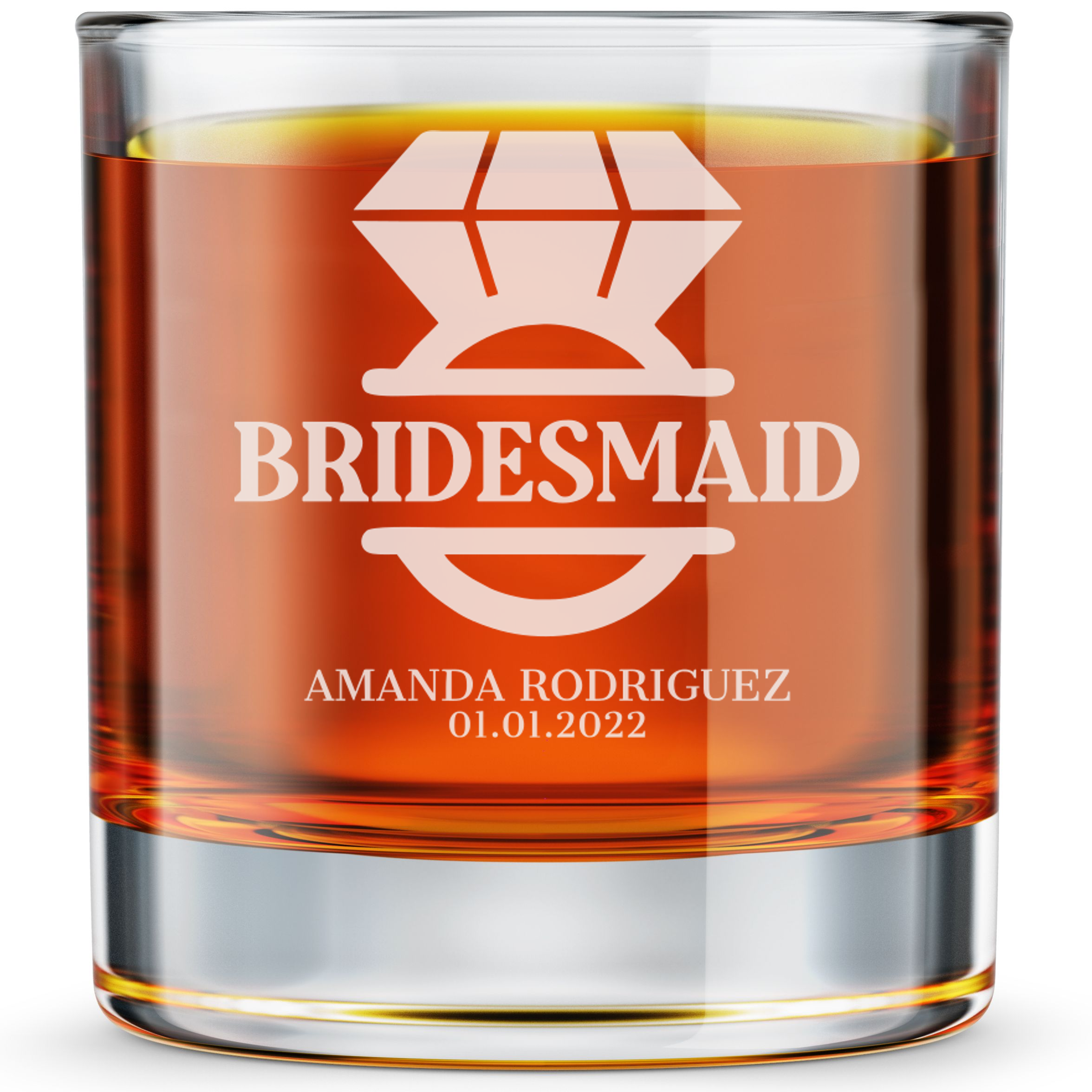 Personalized  Whiskey Glass for Bridesmaid Custom Engraved Old Fashioned Glass 11 oz