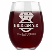Personalized Wine Glass for Bridesmaid Custom Engraved 15 oz Stemless Wine Glass