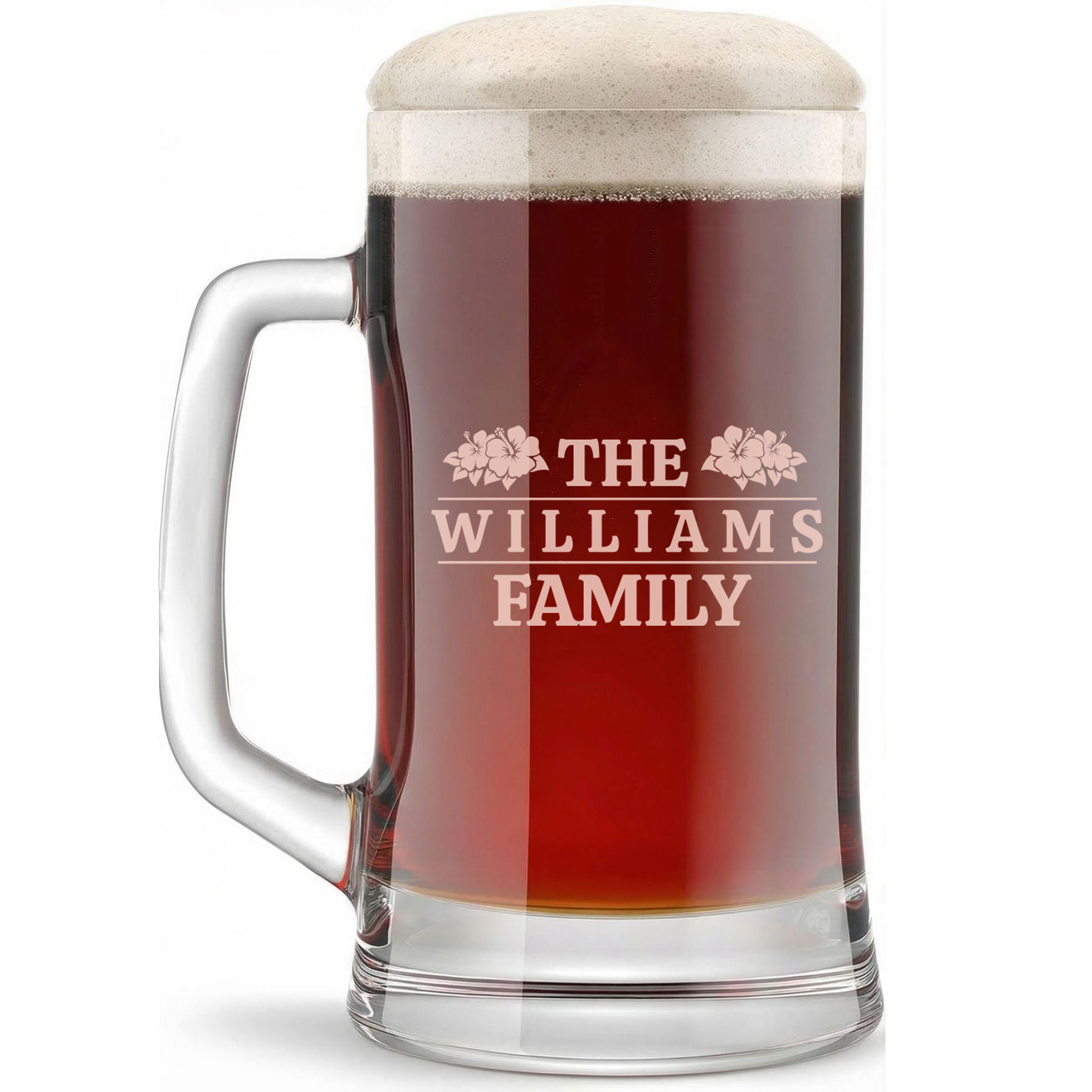 Personalized Beer Mug with Surname Custom Engraved 16 oz Glass Beer Mug