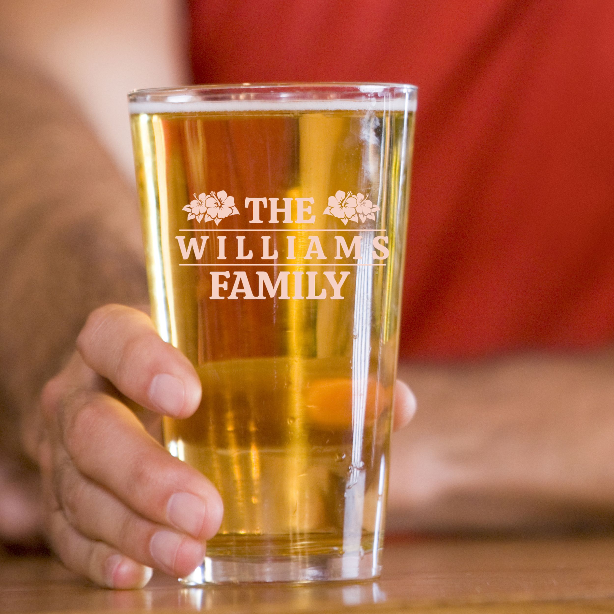 Personalized Pint Glass with Family Name Custom Engraved 16 oz Tall Pint Glass