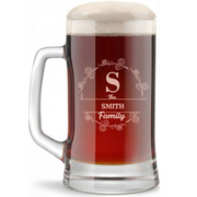 Personalized Beer Mug with Family Name Custom Engraved 16 oz Glass Beer Mug