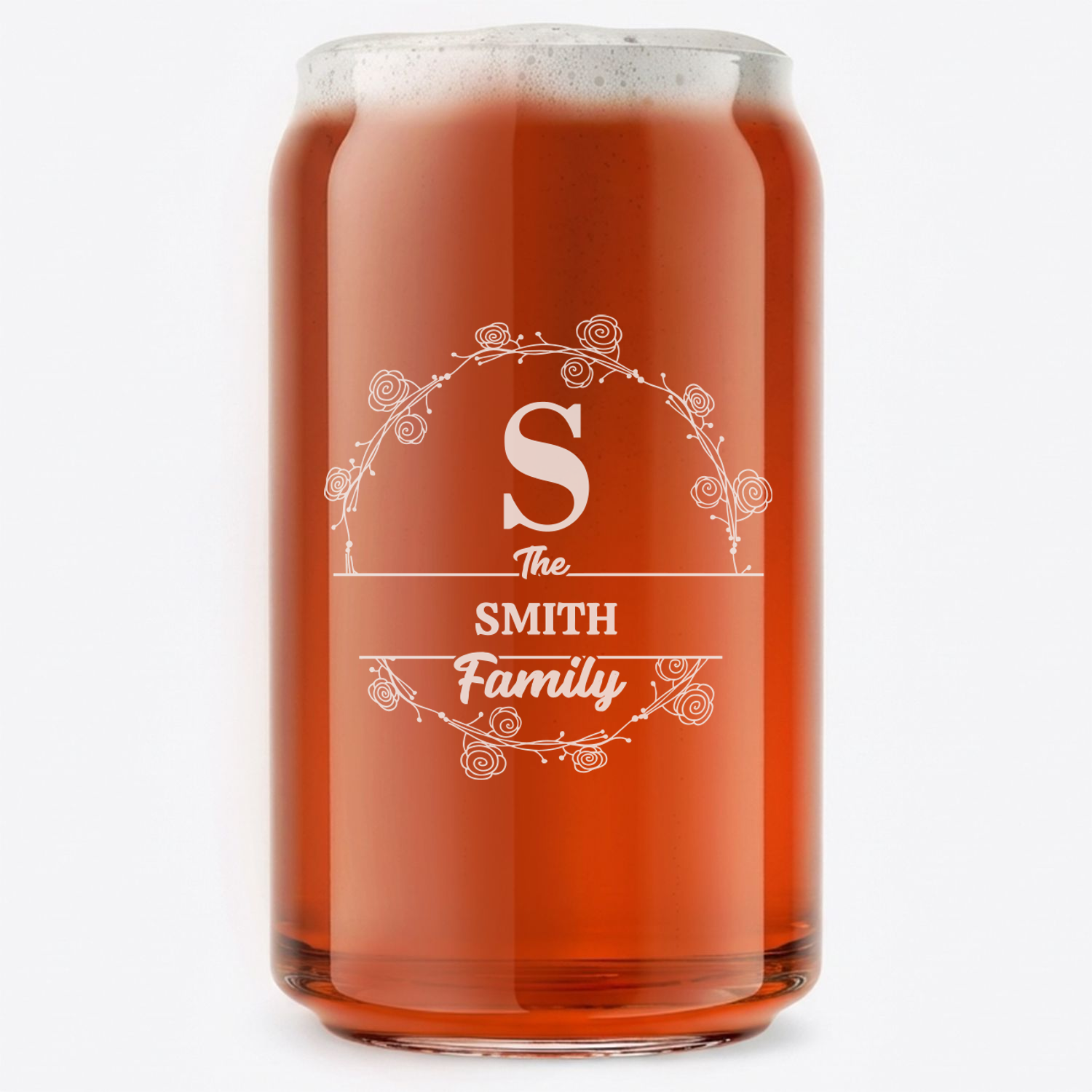 Personalized Beer Can with Family Name Custom Engraved 16 oz Beer Can Glass