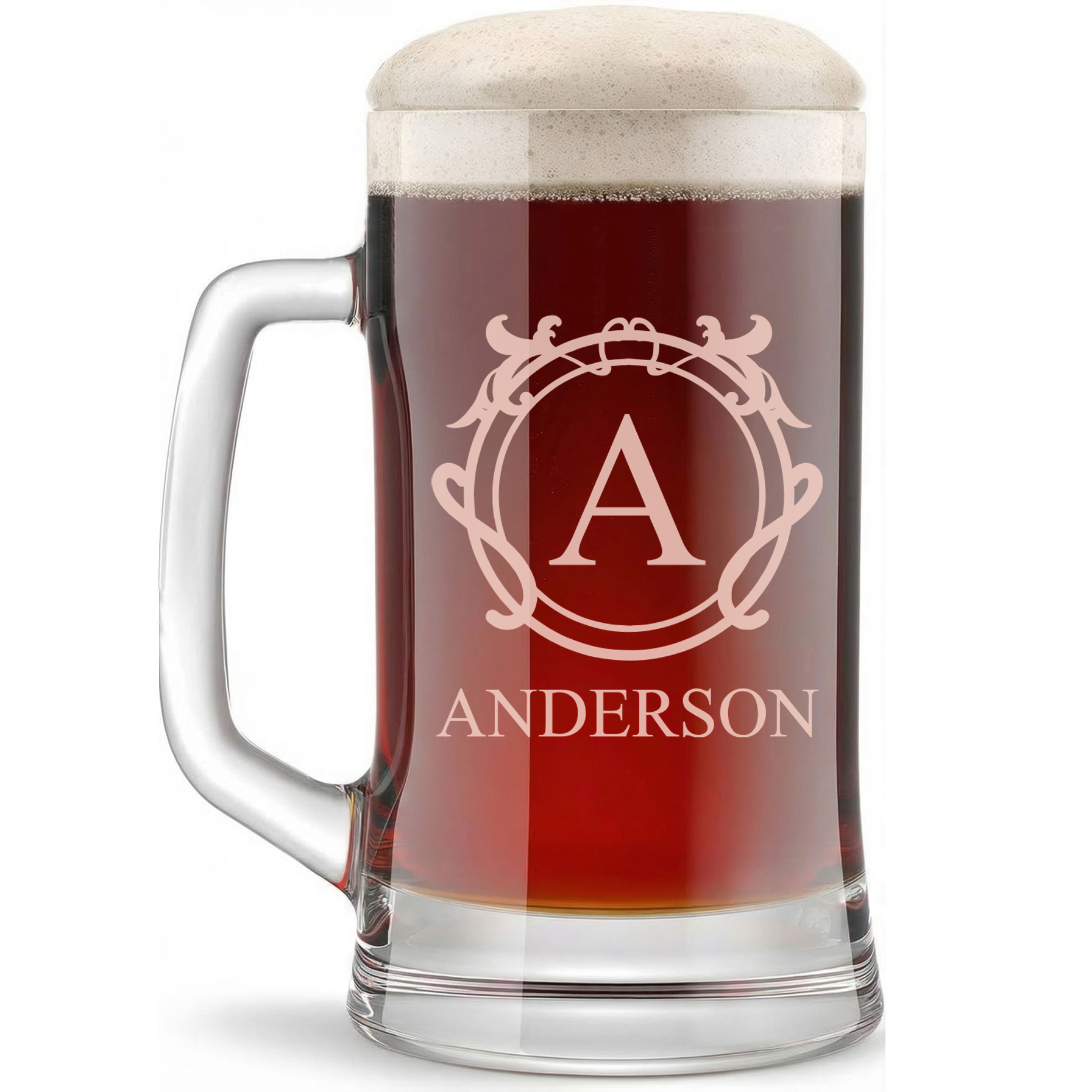 Personalized Beer Mug with Family Name Custom Engraved 16 oz Glass Beer Mug