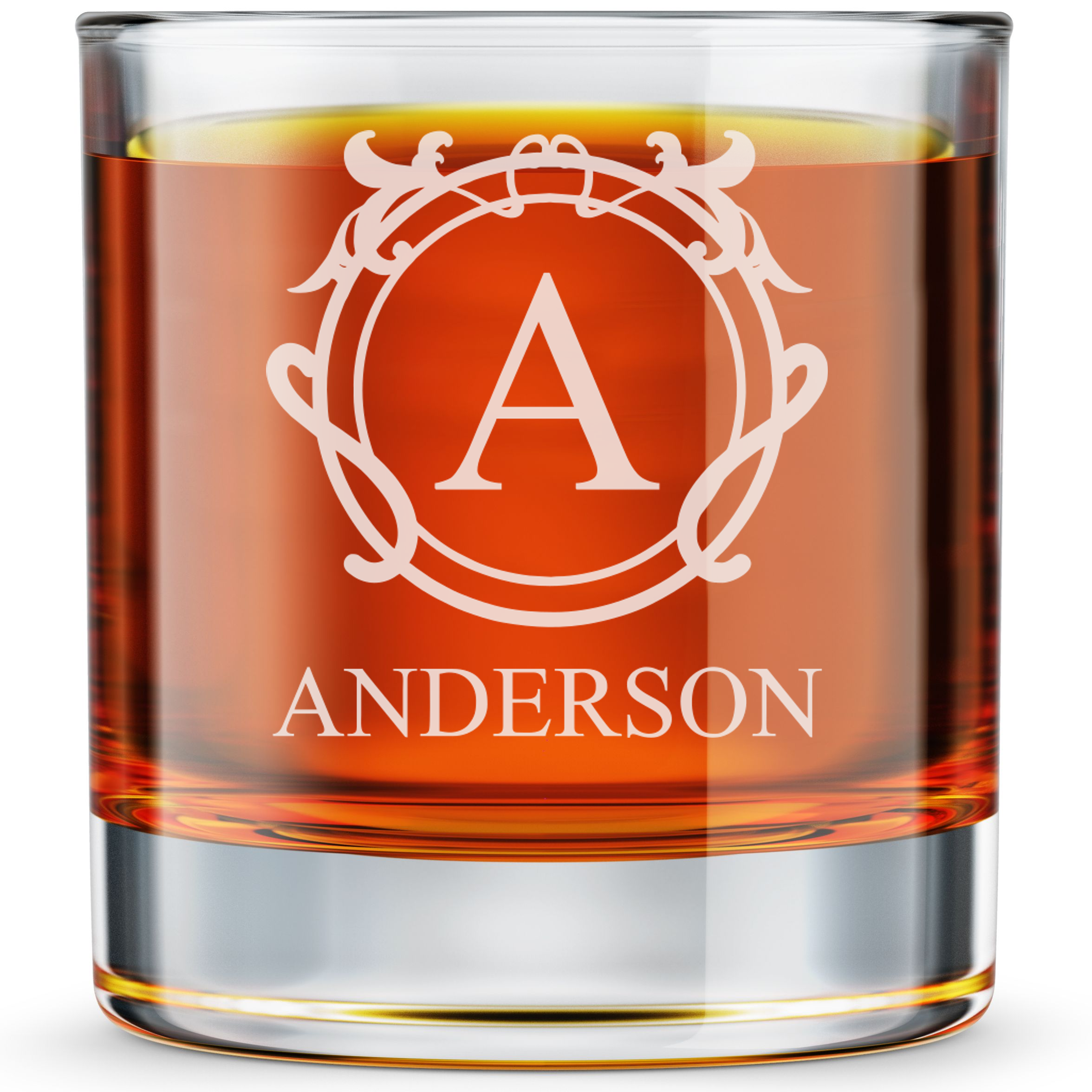Personalized  Initial Monogram Whiskey Glass Custom Engraved Old Fashioned Glass 11 oz