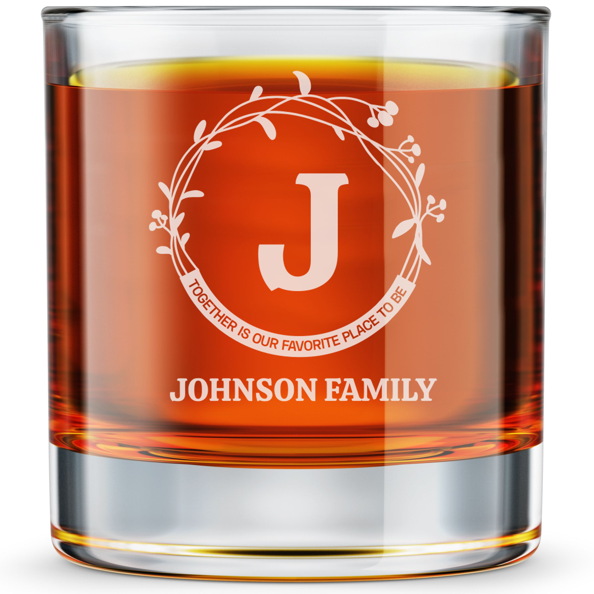 Personalized  Initial Monogram Whiskey Glass Custom Engraved Old Fashioned Glass 11 oz