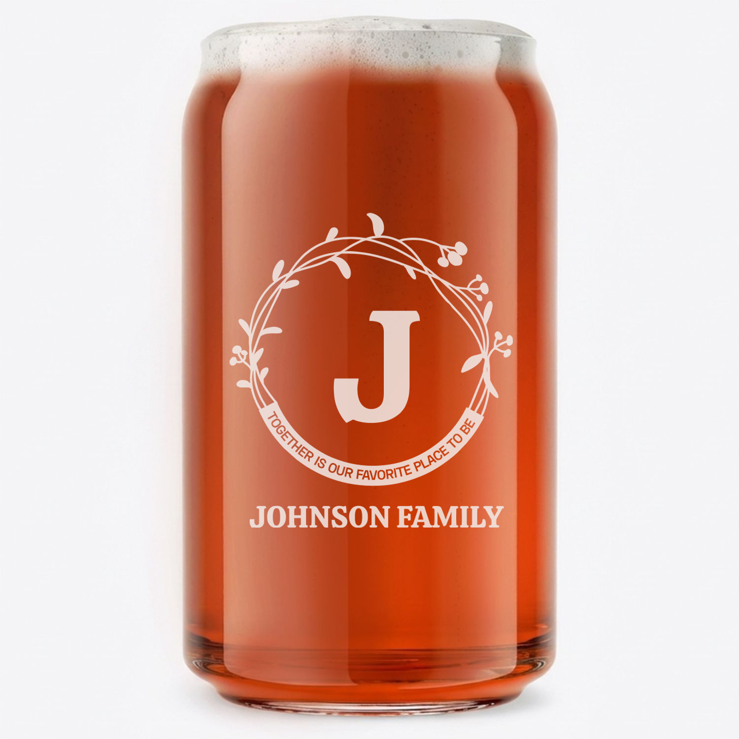 Personalized Beer Can with Family Name Custom Engraved 16 oz Beer Can Glass