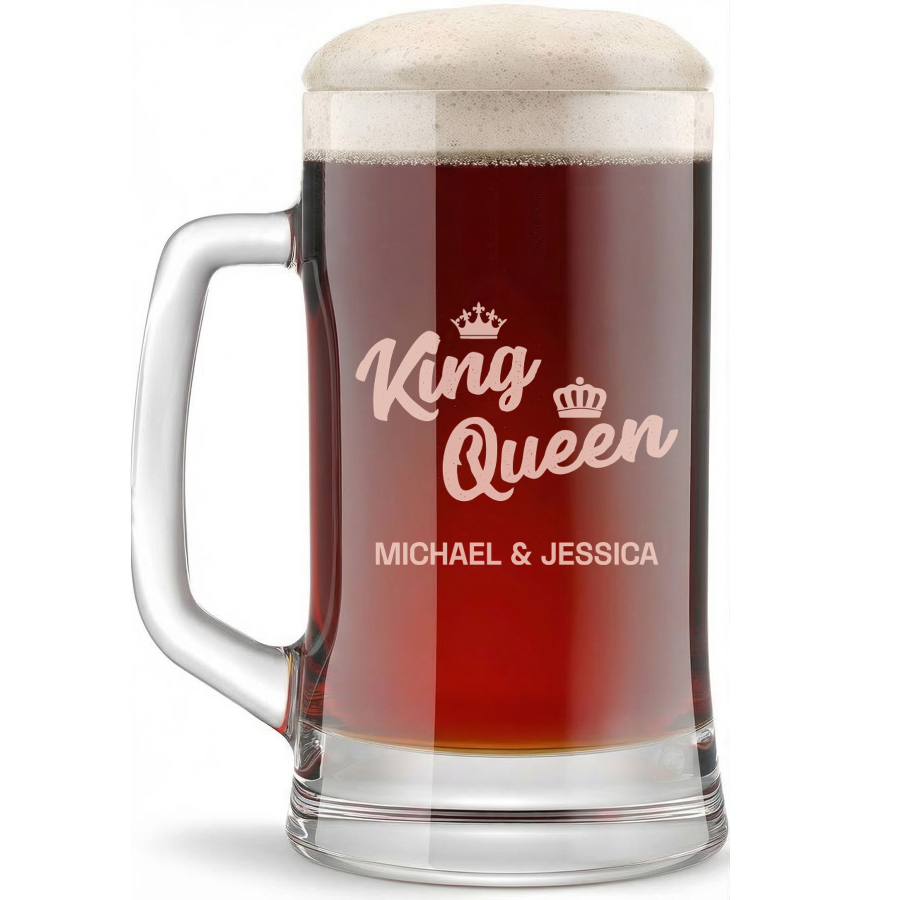 Personalized Beer Mug with Surname Custom Engraved 16 oz Glass Beer Mug