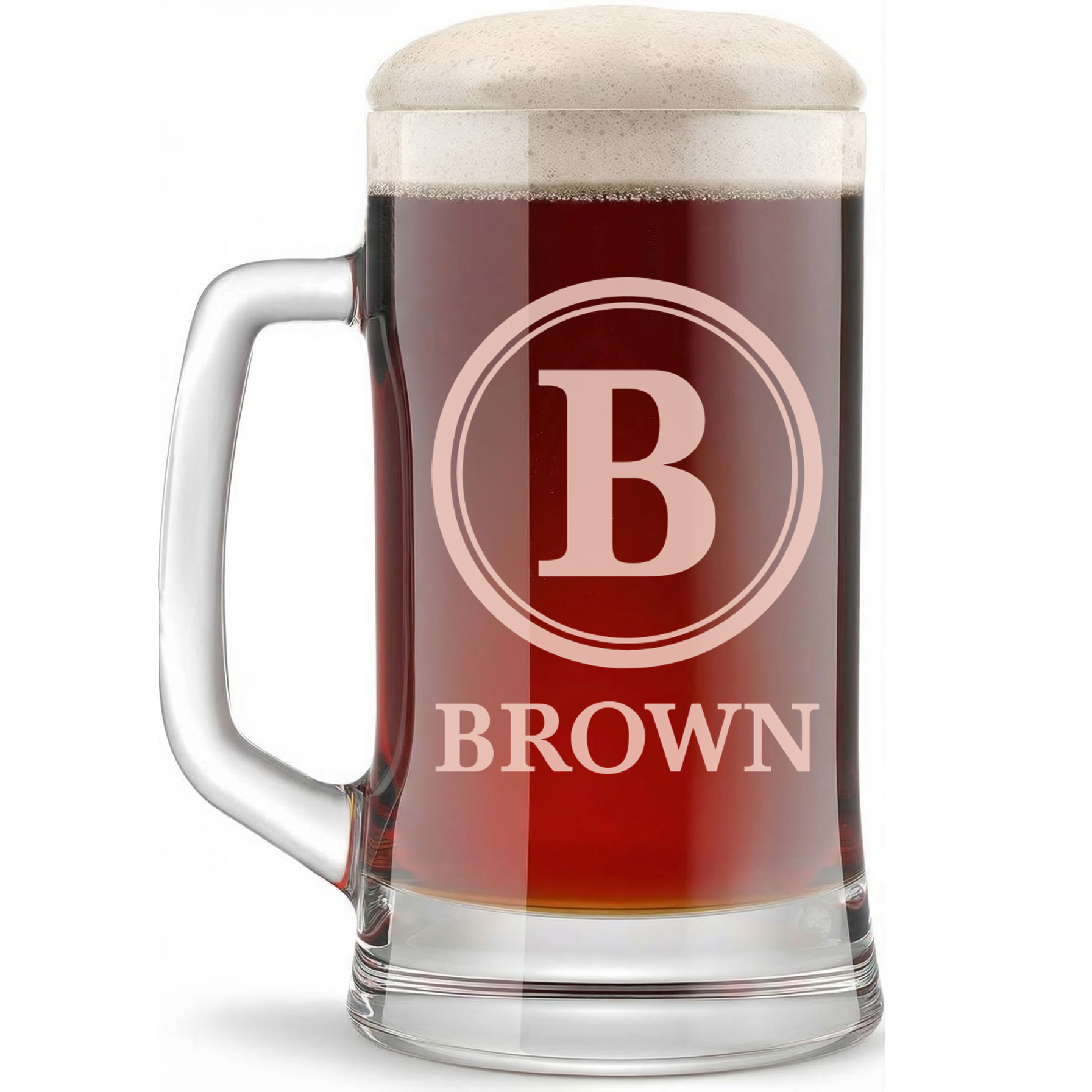 Personalized Beer Mug with Family Name Custom Engraved 16 oz Glass Beer Mug