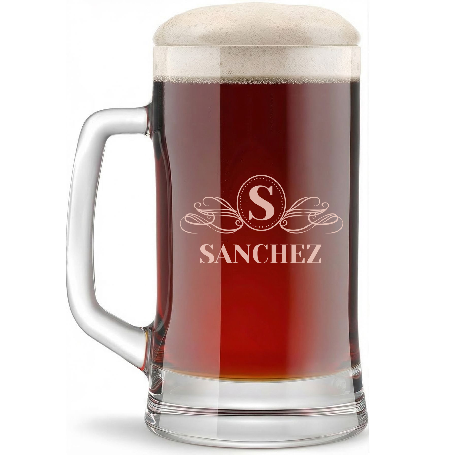 Personalized Beer Mug with Family Name Custom Engraved 16 oz Glass Beer Mug