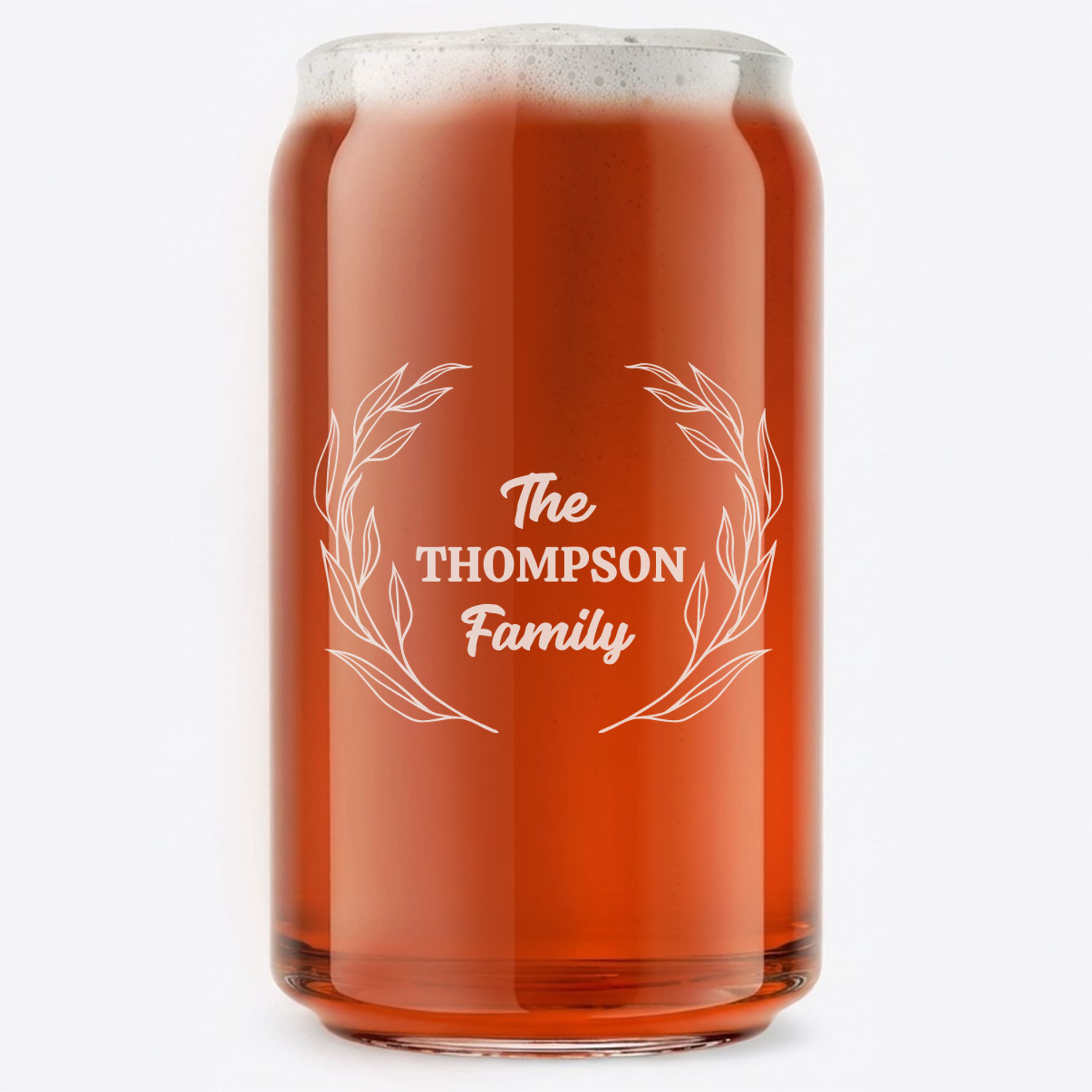 Personalized Beer Can with Surname Custom Engraved 16 oz Beer Can Glass
