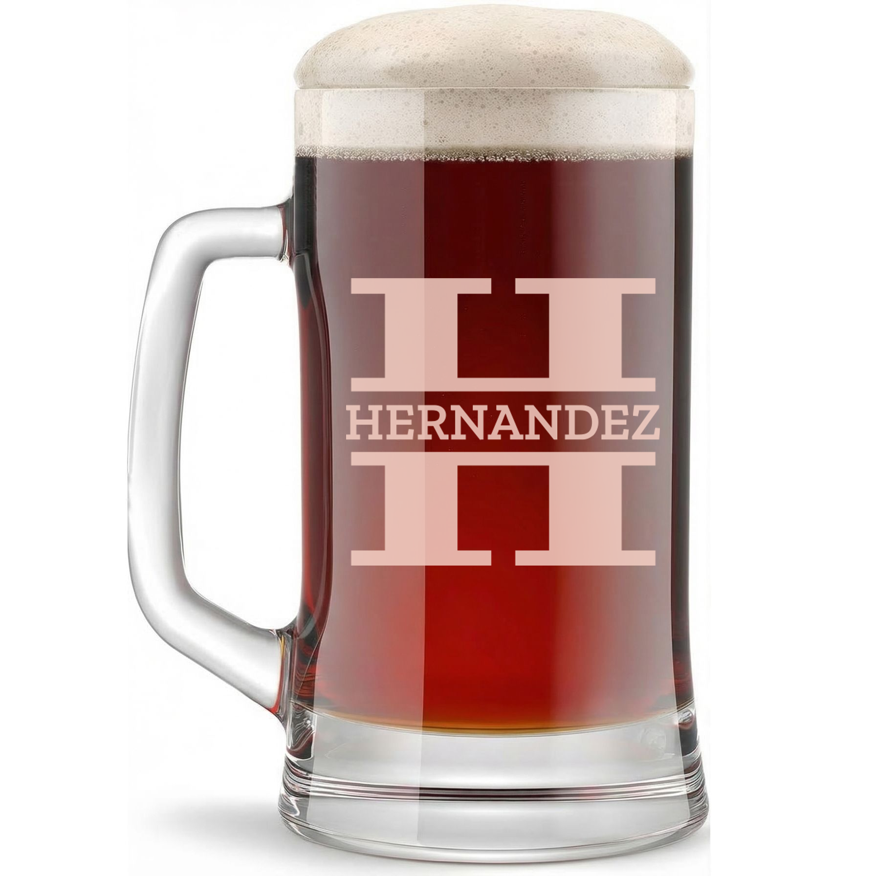 Personalized Beer Mug with Surname Custom Engraved 16 oz Glass Beer Mug