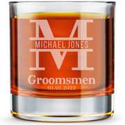 Personalized Groomsmen Themed Whiskey Glass Custom Engraved Old Fashioned Glass 11 oz
