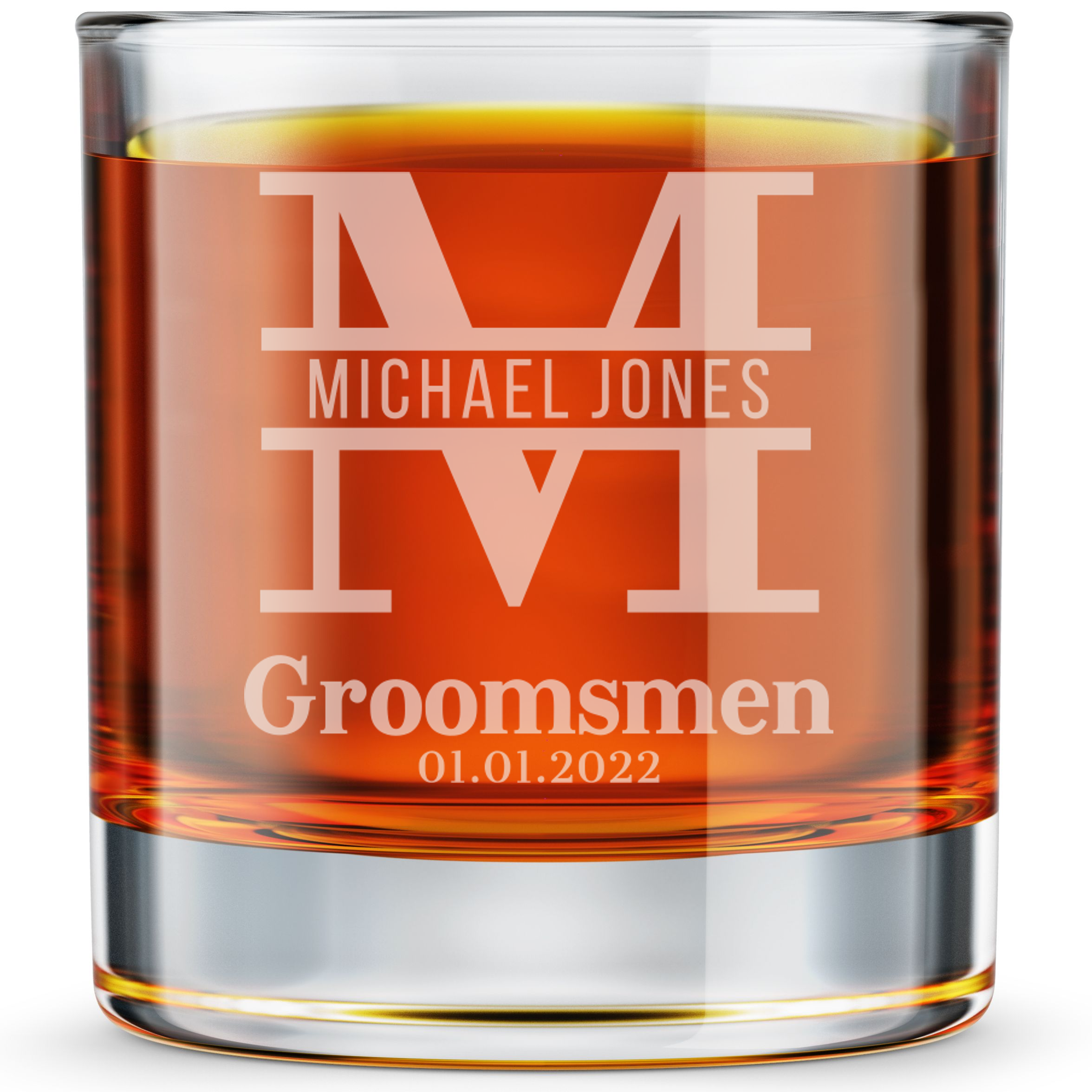 Personalized Groomsmen Themed Whiskey Glass Custom Engraved Old Fashioned Glass 11 oz