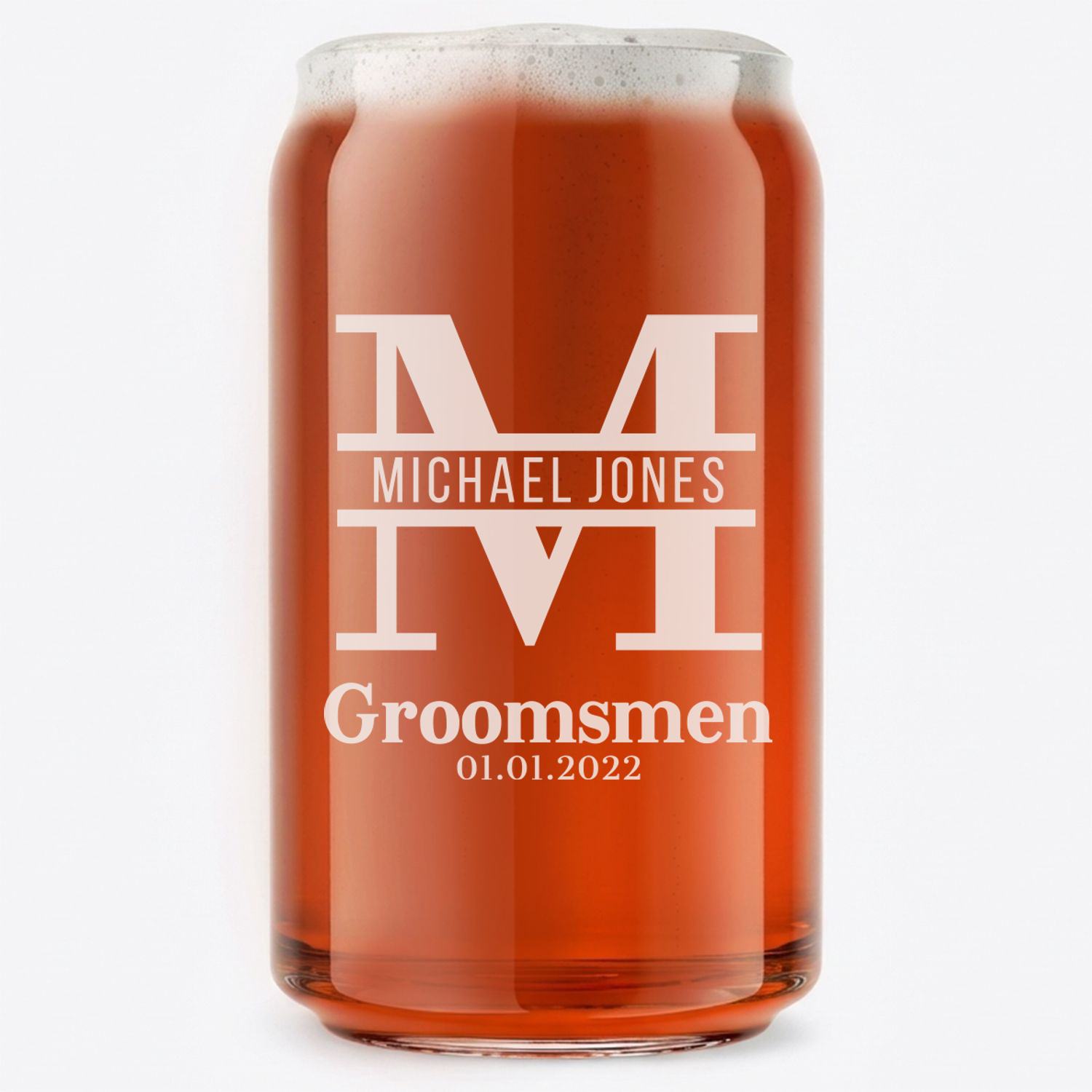 Personalized Groomsmen Themed Beer Can Custom Engraved 16 oz Beer Can Glass