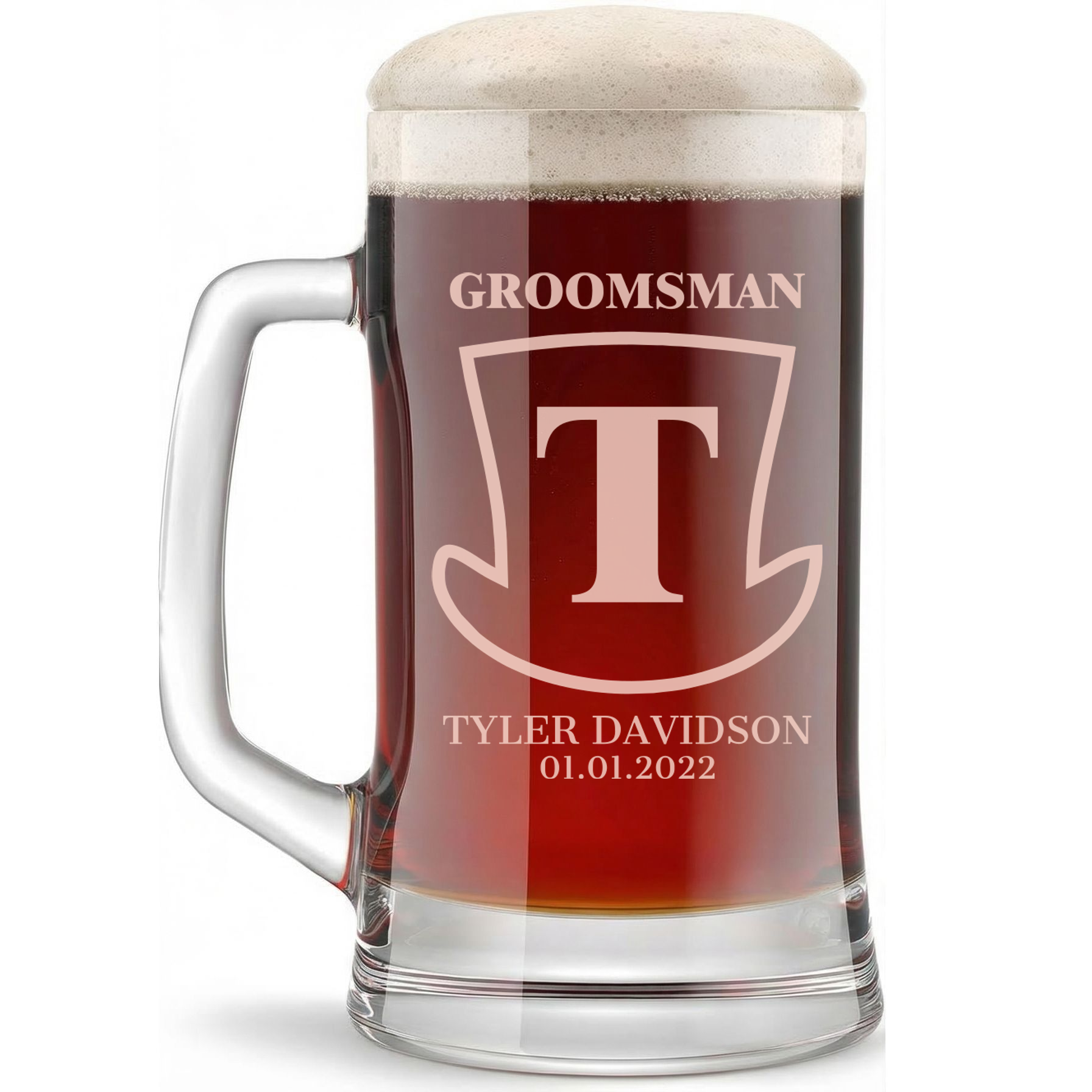 Personalized Groomsmen Themed Beer Mug Custom Engraved 16 oz Glass Beer Mug