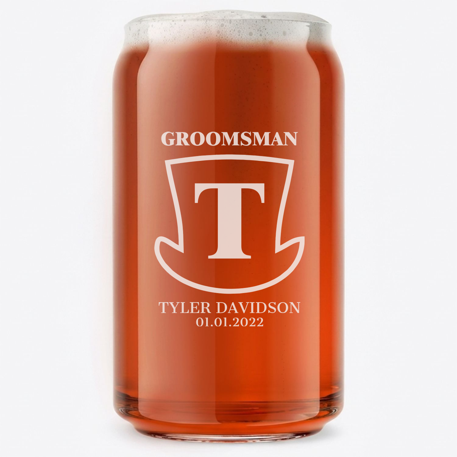 Personalized Groomsmen Themed Beer Can Custom Engraved 16 oz Beer Can Glass