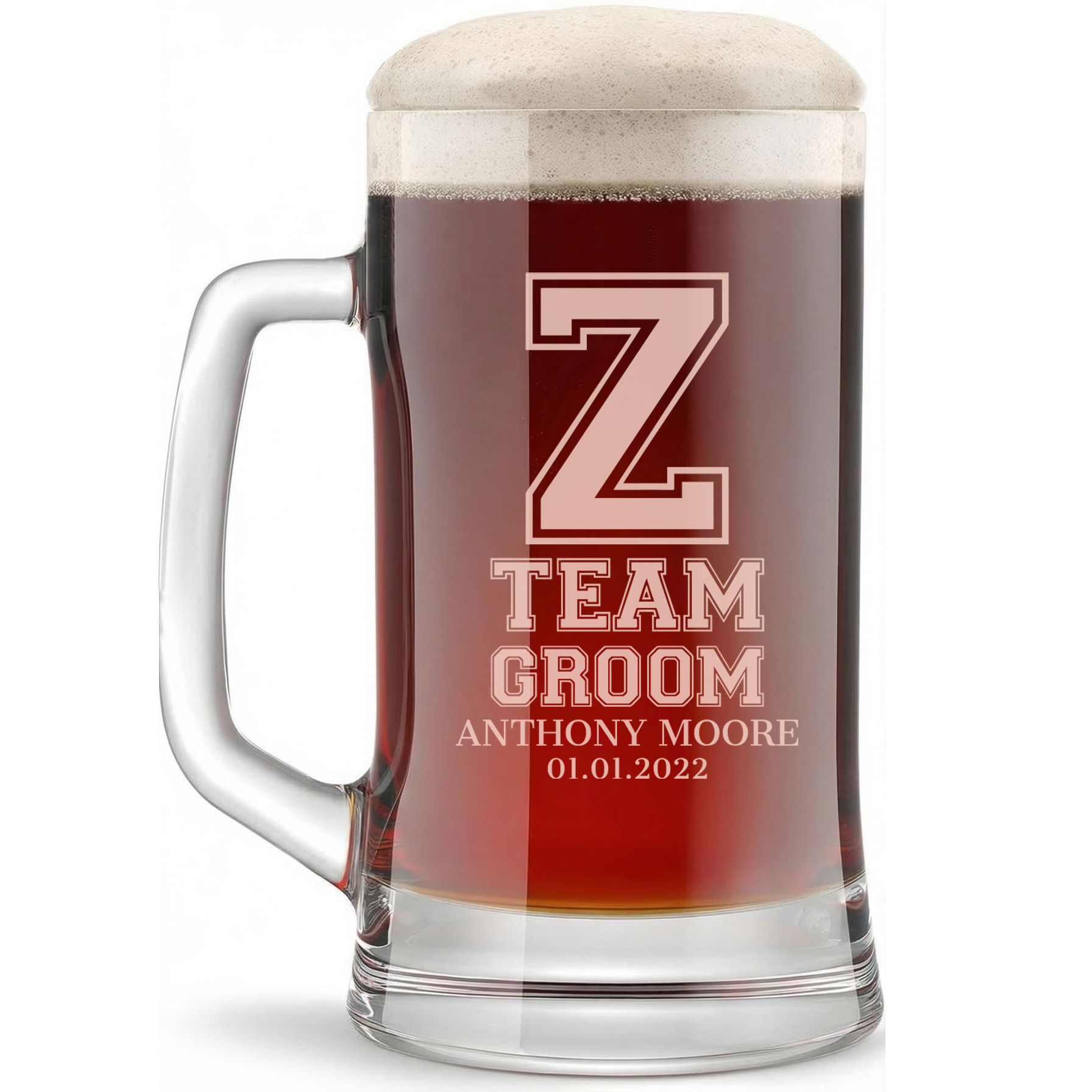 Personalized Groomsmen Themed Beer Mug Custom Engraved 16 oz Glass Beer Mug