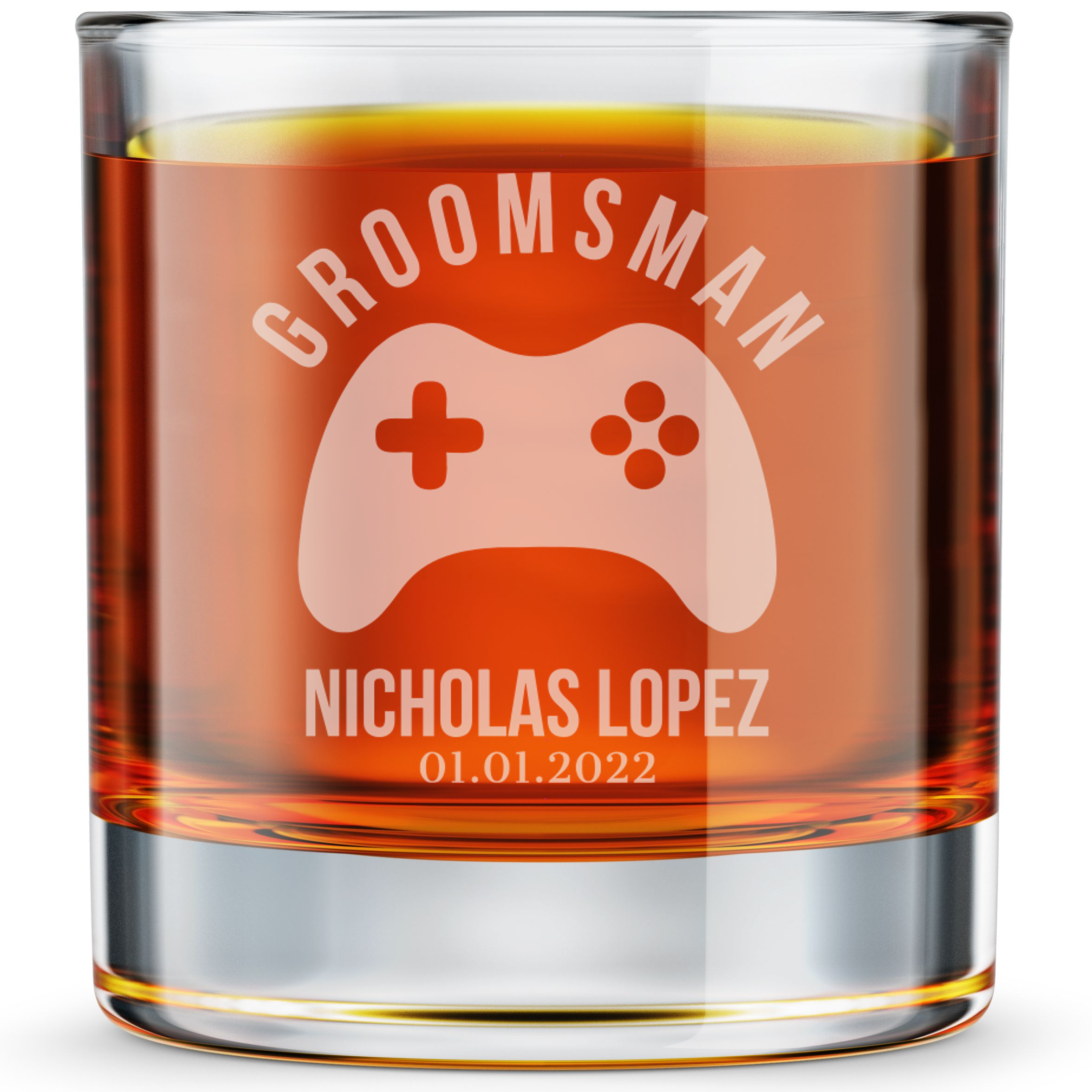 Personalized Groomsmen Themed Whiskey Glass Custom Engraved Old Fashioned Glass 11 oz