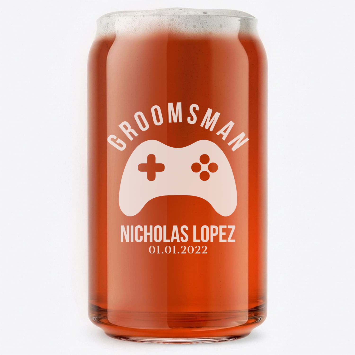 Personalized Groomsmen Themed Beer Can Custom Engraved 16 oz Beer Can Glass