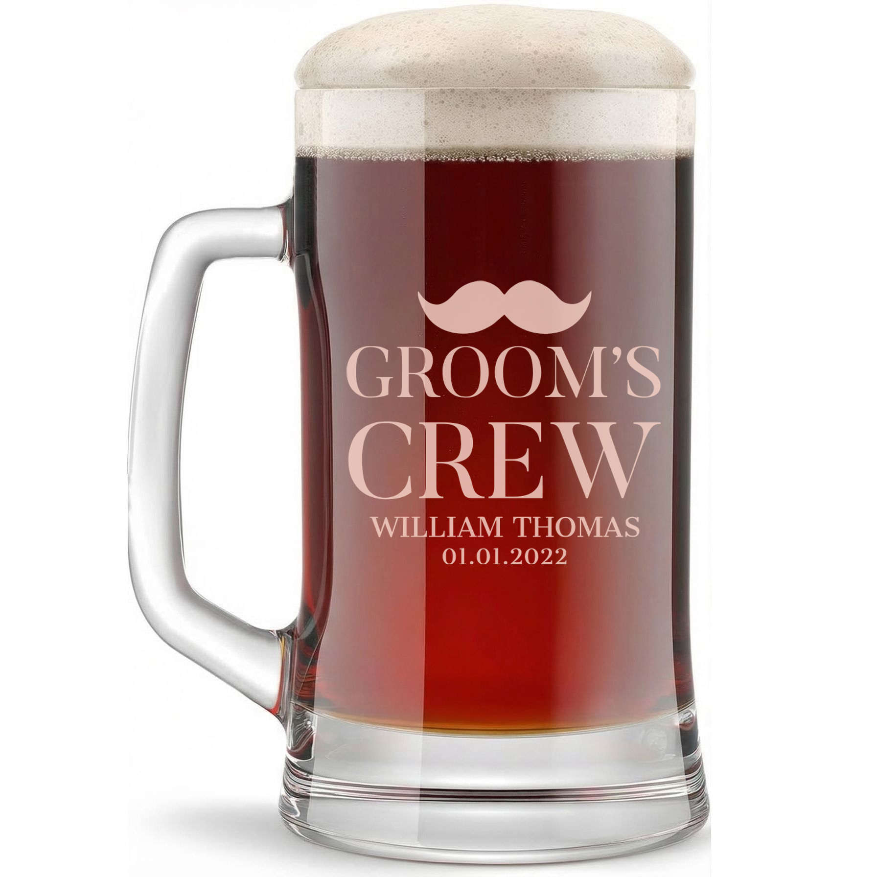 Personalized Groomsmen Themed Beer Mug Custom Engraved 16 oz Glass Beer Mug