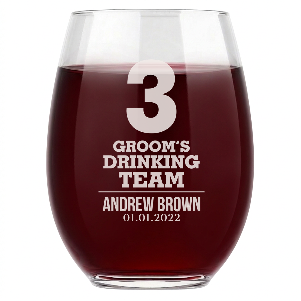 Personalized Wine Glass for Groomsmen Custom Engraved 15 oz Stemless Wine Glass
