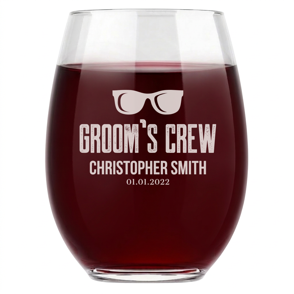 Personalized Wine Glass for Groomsmen Custom Engraved 15 oz Stemless Wine Glass