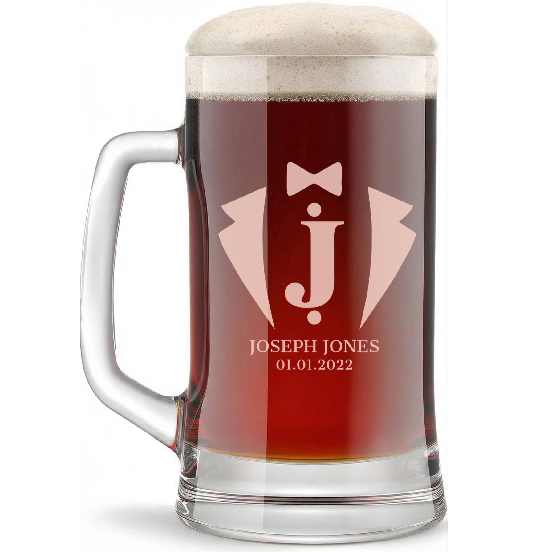 Personalized Beer Mug for Groomsmen Custom Engraved 16 oz Glass Beer Mug