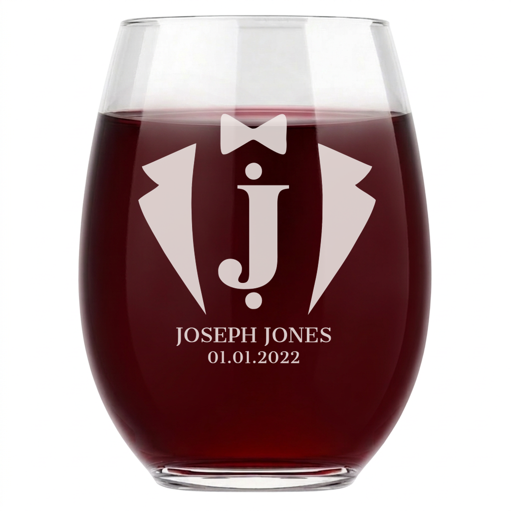 Personalized Wine Glass for Groomsmen Custom Engraved 15 oz Stemless Wine Glass